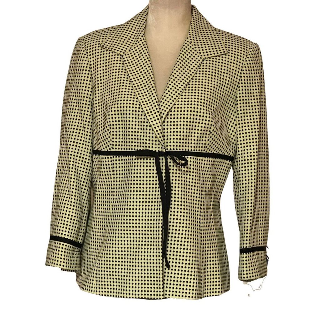 Vintage Jacket Blazer Women's Size 14 Focus 2000 Polka Dot Yellow Green Shoulder